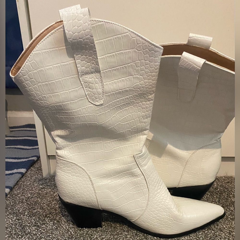 Wide Calf White Western Boots